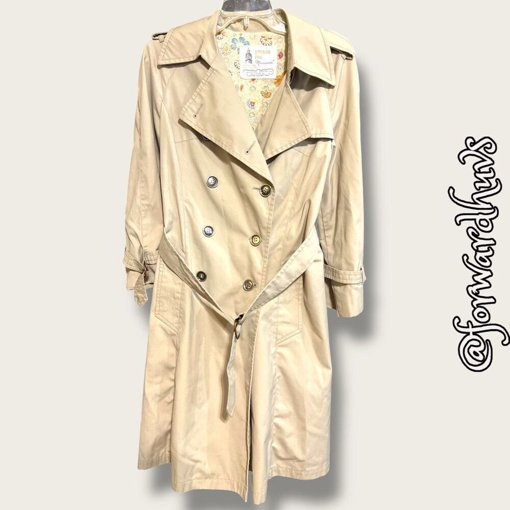 London Fog Double Breasted Trench Coat with Floral Liner Size 8P